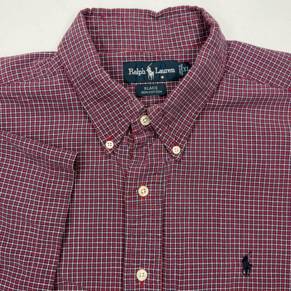 Vintage Polo Ralph Lauren Blake Shirt Mens XL Red Navy Check Short Sleeve